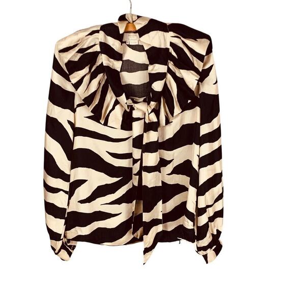Kate Spade Zebra Print Black & Cream 100% Silk Blouse - XS - Picture 1 of 10